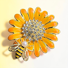 Mineli İncili Zirkon Taşlı Arılı Çiçek Broş