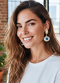 İnci Taşlı Altın Renk Sallantılı Tasarım Nazar Göz Küpe