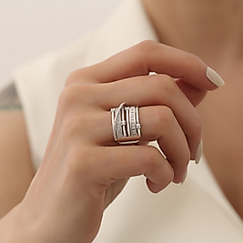 925 Ayar Gümüş İtalyan Sarmal Model Rodyumlu Zirkon Taşlı Yüzük