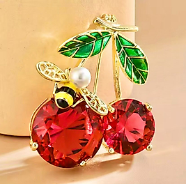 Zirkon Taşlı Altın Renk İncili Mineli Arı Kiraz Broş