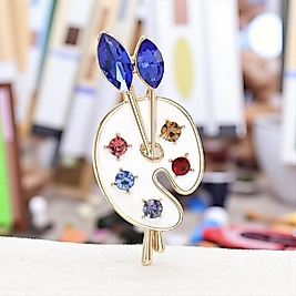 Gold Renk Beyaz Renk Mineli Zirkon Taşlı Tasarım Resim Paleti Broş