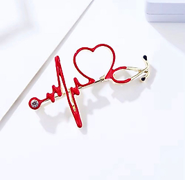 Gold Renk Kırmızı Mineli Steteskop Doktor Hemşire Broş