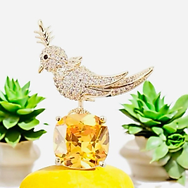 Sitrin Taşlı Altın Renk Zirkon Taşlı Tasarım Kuş Broş