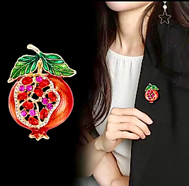 Gold Renk Zirkon Taşlı Mineli Nar Broş