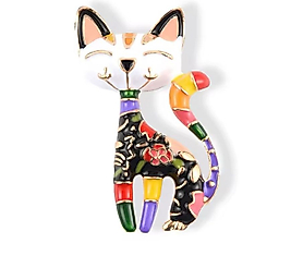 Renkli Mineli Altın Renk Sevimli Kedi Broş Yaka İğnesi