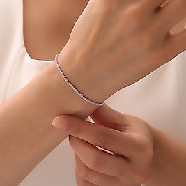 925 Ayar Gümüş Mor Renk Zirkon Taşlı Rodyumlu Ayarlanabilir Şık Suyolu Bileklik