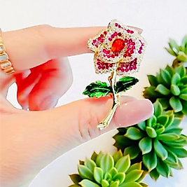 Altın Renk Zirkon Taşlı Mineli Tasarım Gül Broş