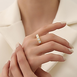 925 Ayar Gümüş Gold Renk Zirkon Taşlı Beştaş Yüzük