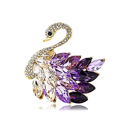 Mor Zirkon Taşlı Altın Renk Kuğu Broş