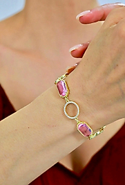 Pembe Taşlı Gold Renk Zirkon Taşlı Bileklik