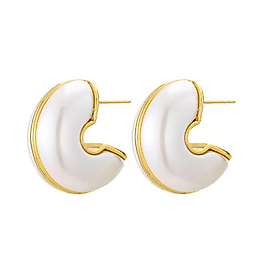 Gold Renk Beyaz Mineli Çivi Kilitli Halka Küpe