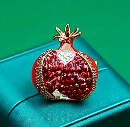 Kırmızı Mineli Altın Renk Nar Broş