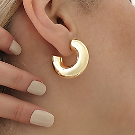 Altın Renk Bombeli Kalın Halka Küpe