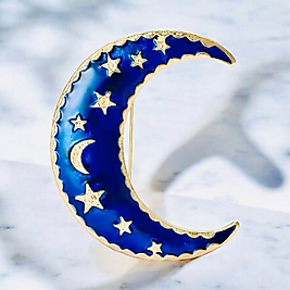 Zirkon Taşlı Renkli Mineli Altın Renk Ay Yıldız Model Tasarım Broş