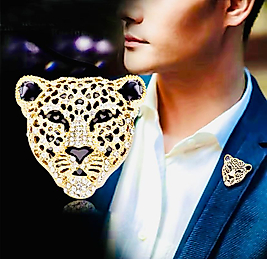 Altın Renk Zirkon Taşlı Siyah Renk Mineli Unisex Tasarım Leopar Broş