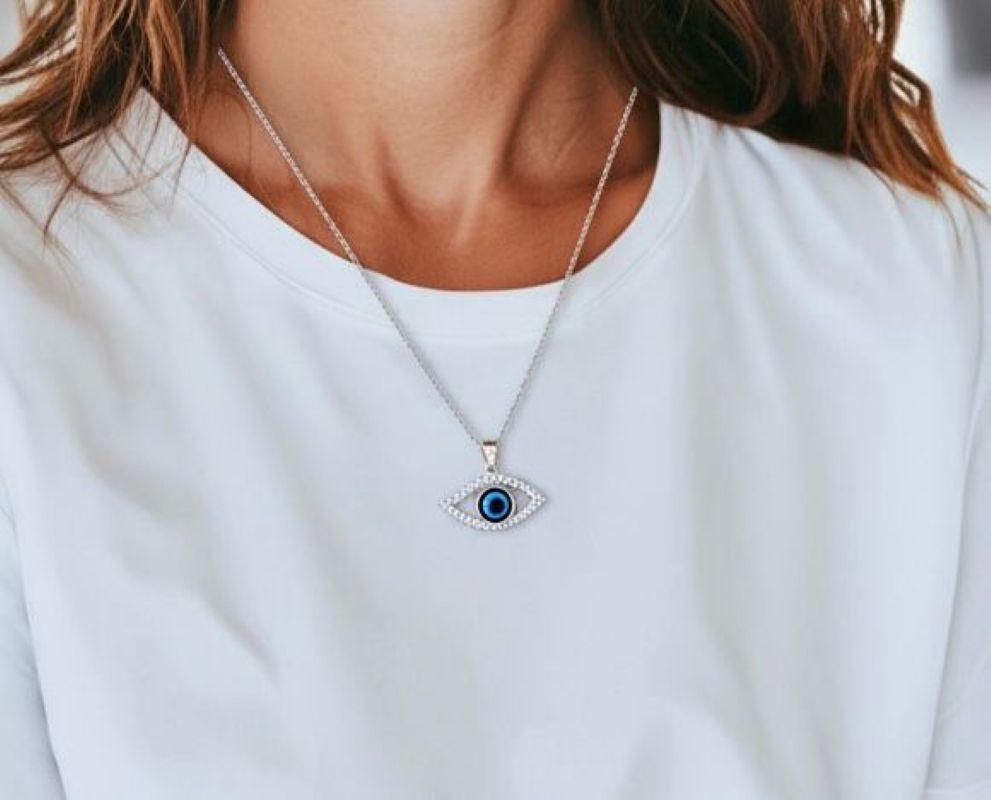 925 Ayar Gümüş Zirkon Taşlı Rodyumlu Nazar Göz Kolye