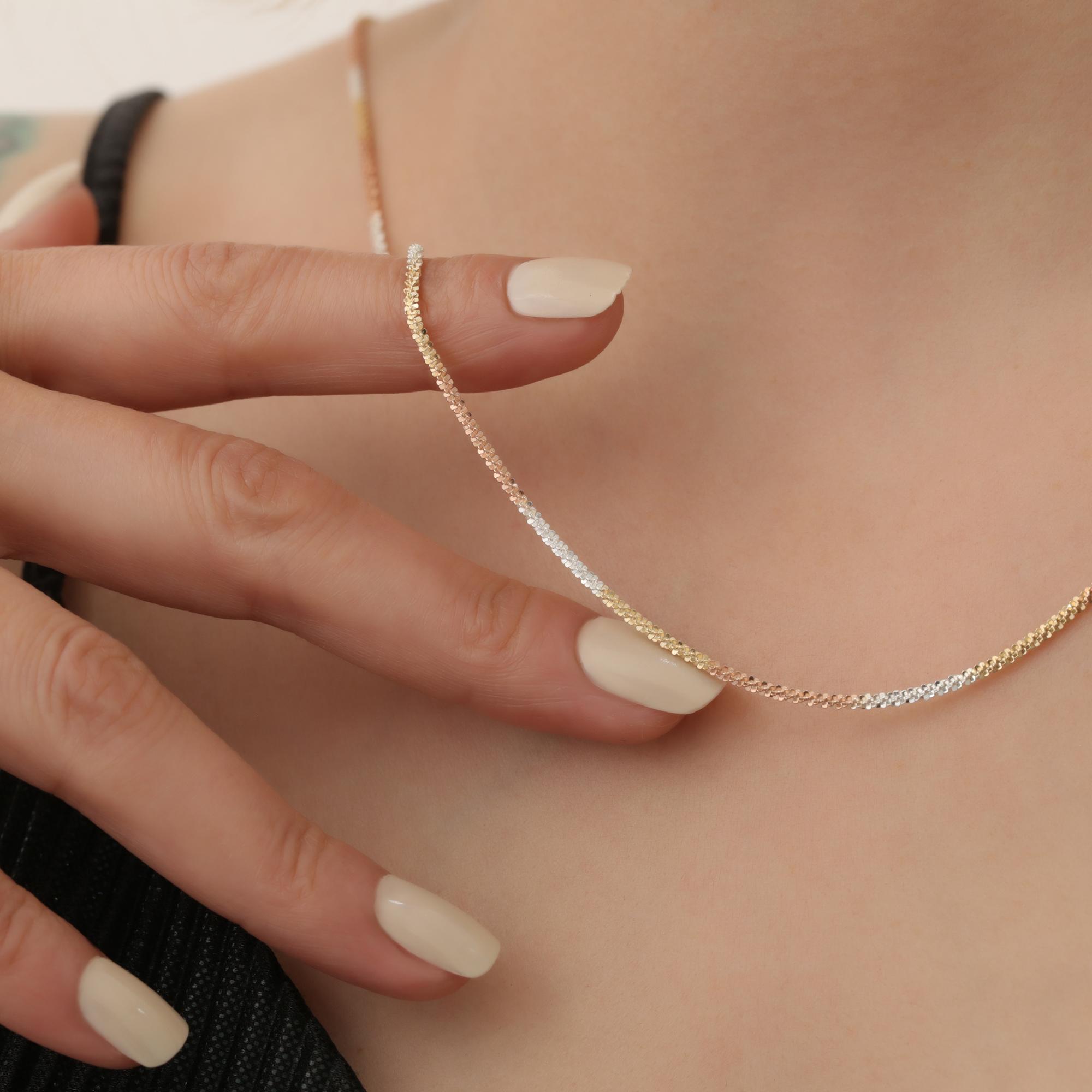 925 Ayar Gümüş Italyan Model Üç Renkli Altın Rose Gümüş Renk Spiral Model Tasarım Zincir