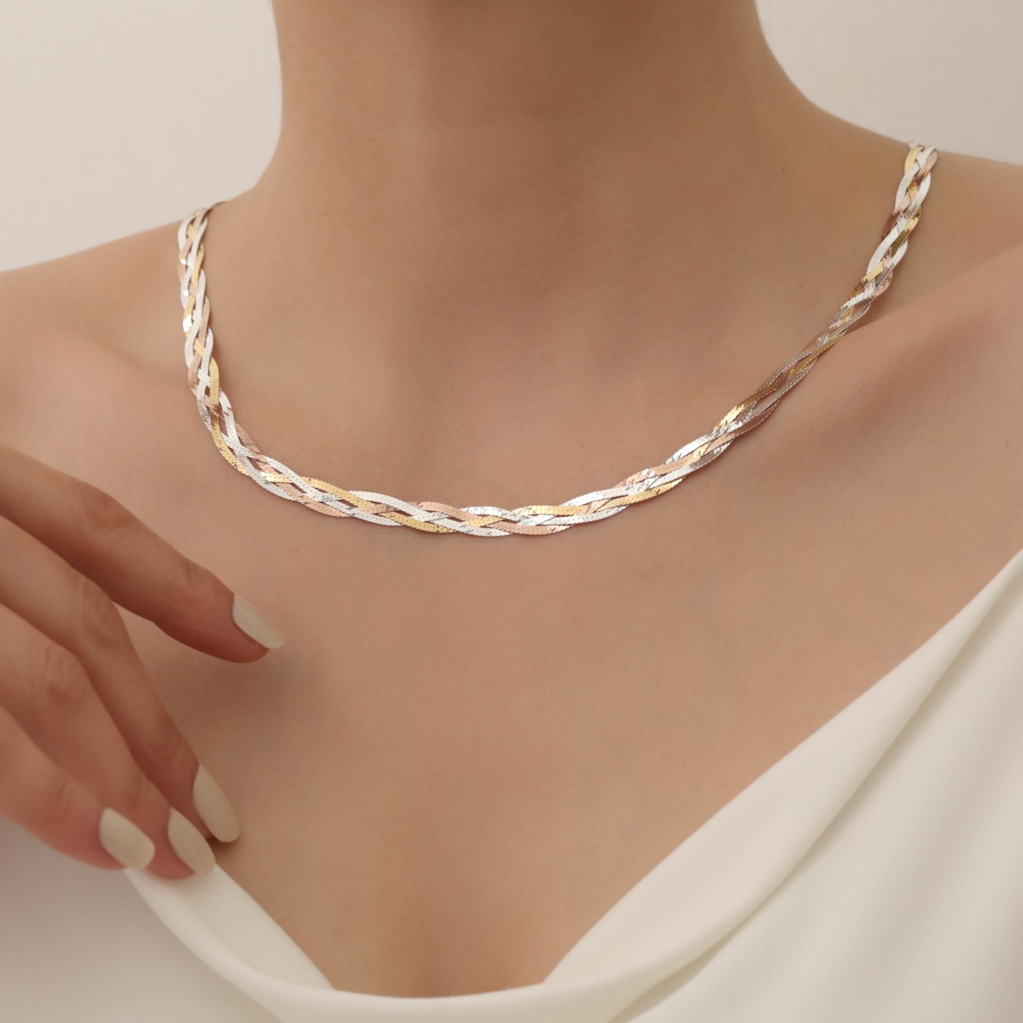 925 Ayar Gümüş Üç Renk İtalyan Örgü Zincir