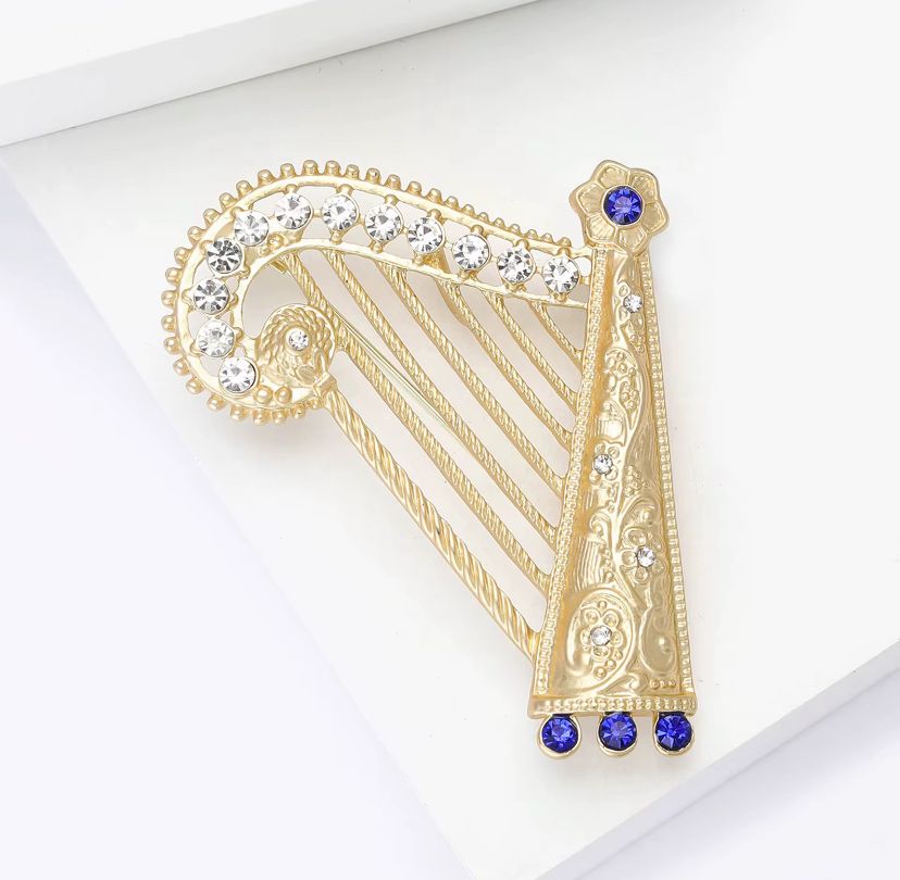 Altın Renk Zirkon Taşlı Müzik Arp Broş
