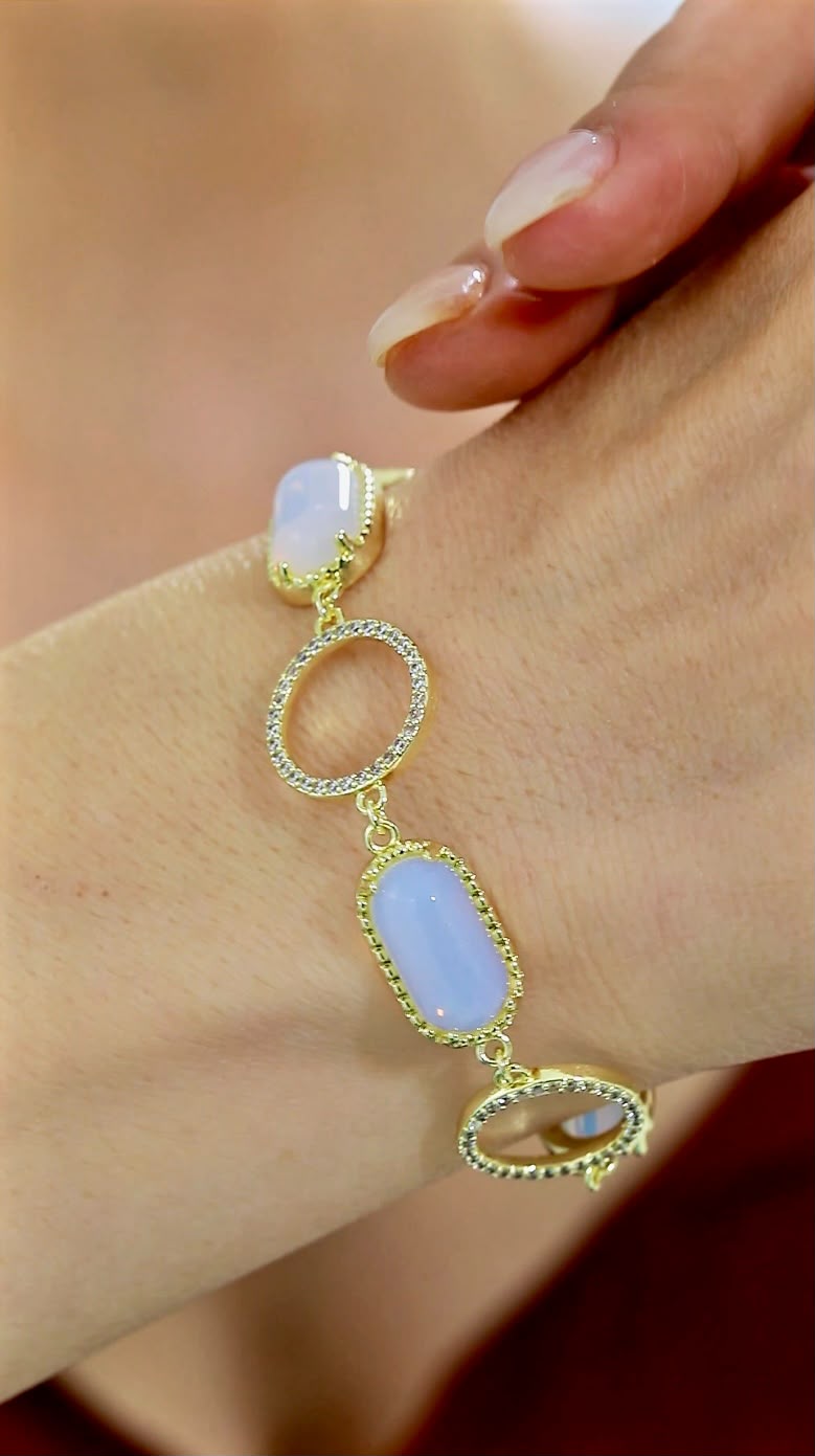 Opal Taşlı Gold Renk Zirkon Taşlı Bileklik